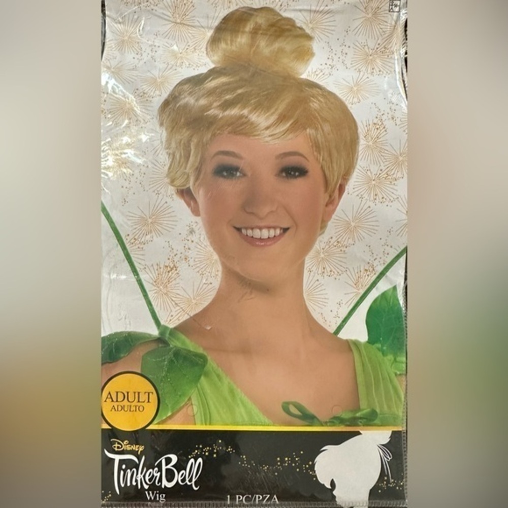 NWT Wig Disney Tinker Bell wig, Halloween costume adult blonde bun wig d…